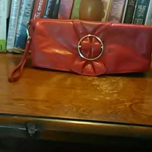 COPY - Chateau fold over red leather clutch bag.